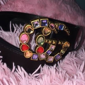 Leather Gucci  belt with Crystal Double G buckle
